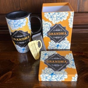 NEW Cypress Home Grandma Ceramic Latte Travel Mug with Lid & Decorative Box
